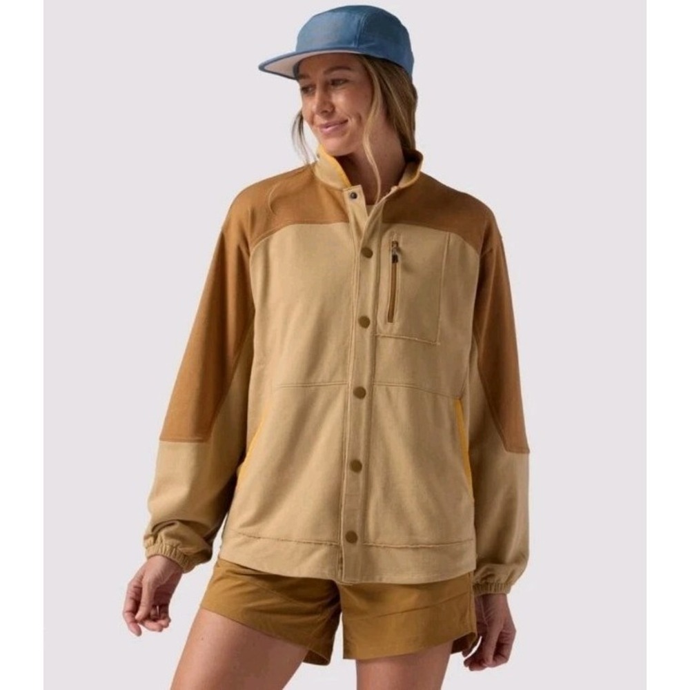 Backcountry Coyote Hollow French Terry Shacket Womens M Tan Oversized Snap